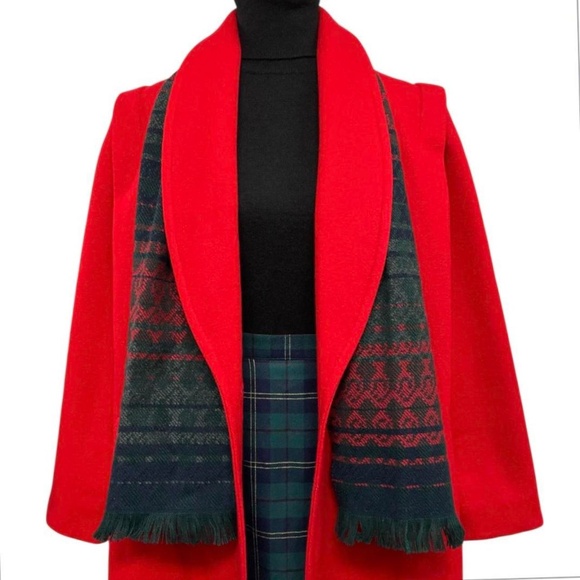Jofeld Vintage 80s Red Wool Blend Double Breasted Long Dress Coat Size L - Picture 7 of 8